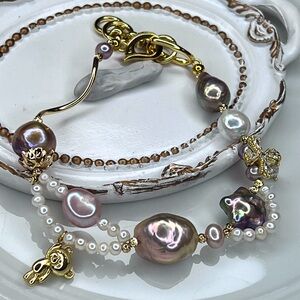 Handmade Freshwater Metallic Edison Pearl Braided Bracelet 
⭐️ 🐻 Adjustable